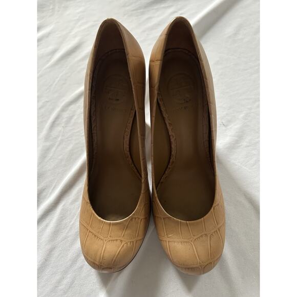 Tory Burch Bria Americana Croc Round Toe Heels Pumps Womens Size 6.5M Tan - Picture 4 of 10